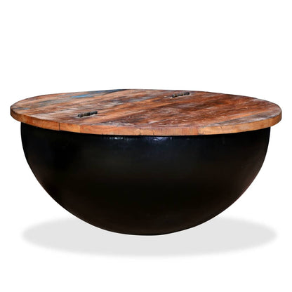 vidaXL Table basse en bois de récupération massif noir, en forme de coque
