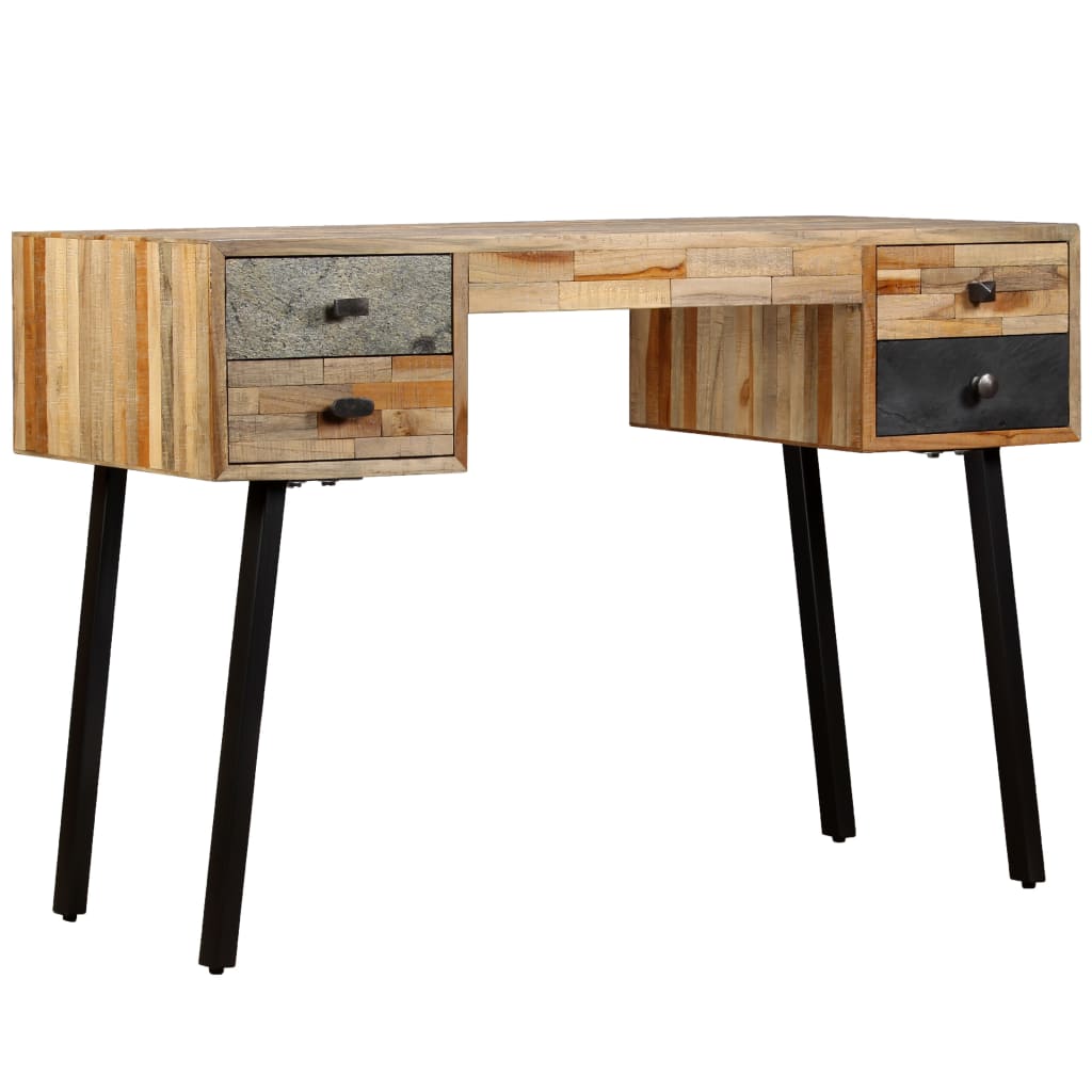 vidaXL Bureau en teck massif recyclé 110 x 50 x 76 cm