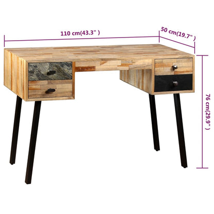 vidaXL Bureau en teck massif recyclé 110 x 50 x 76 cm