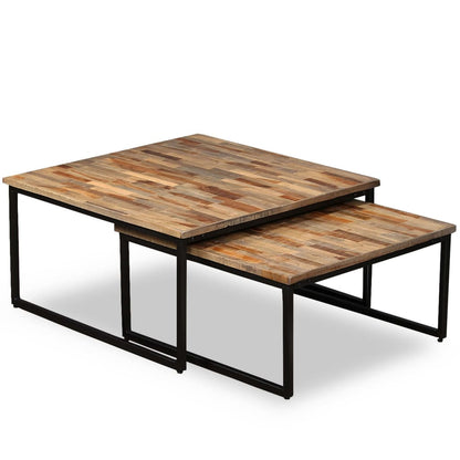 vidaXL Tables gigognes Lot de 2 tables basses en teck massif recyclé