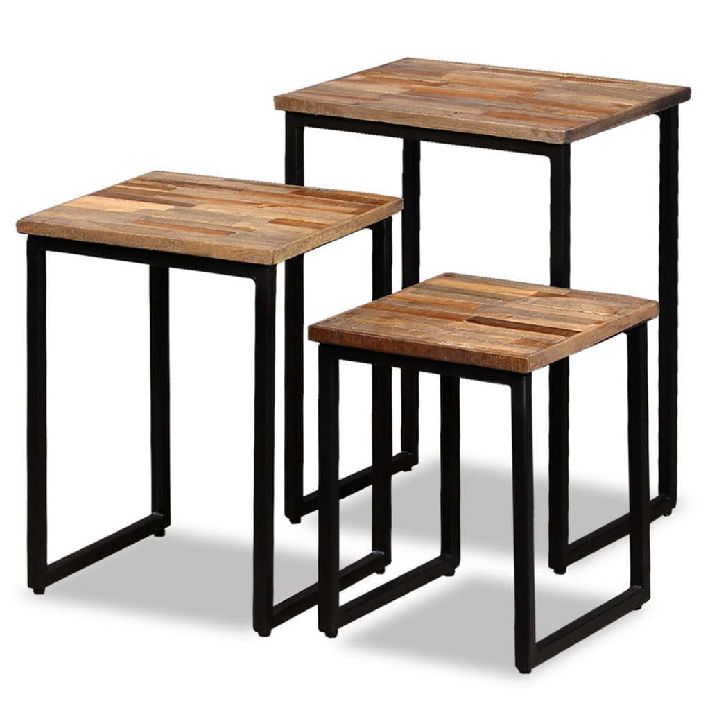 vidaXL Tables gigognes (3 pièces) en teck massif recyclé