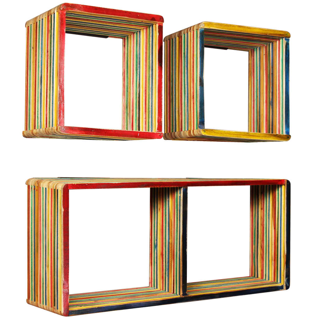 vidaXL 3-tlg. Wandregal-Set Recyceltes Massivholz Teak Mehrfarbig