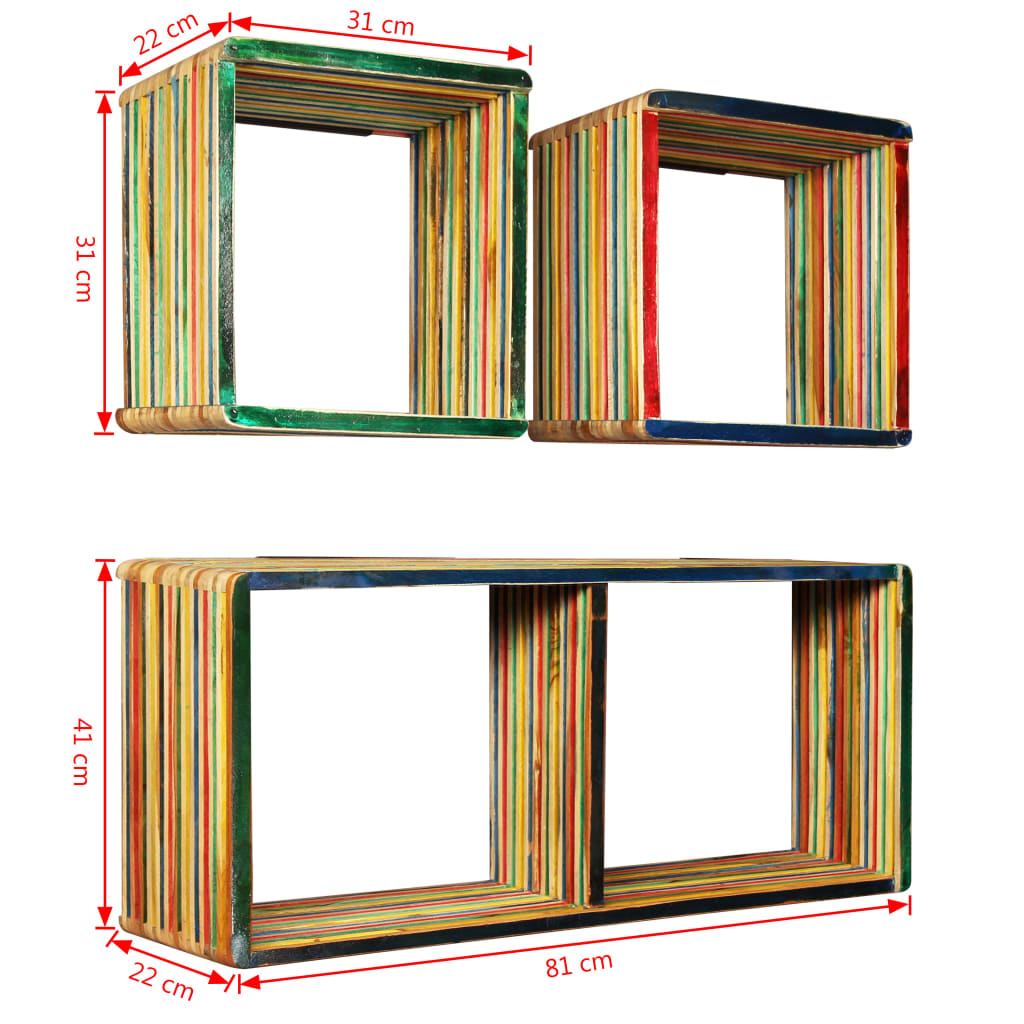 vidaXL 3-tlg. Wandregal-Set Recyceltes Massivholz Teak Mehrfarbig