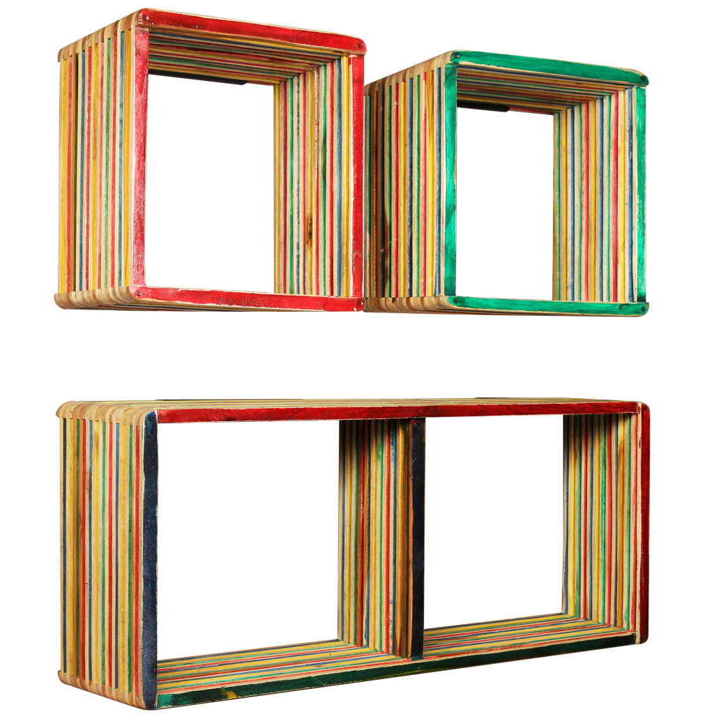 vidaXL 3-tlg. Wandregal-Set Recyceltes Massivholz Teak Mehrfarbig