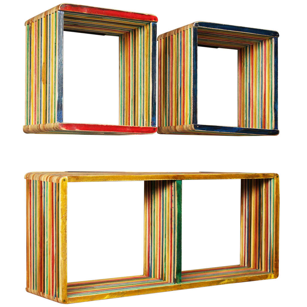 vidaXL 3-tlg. Wandregal-Set Recyceltes Massivholz Teak Mehrfarbig