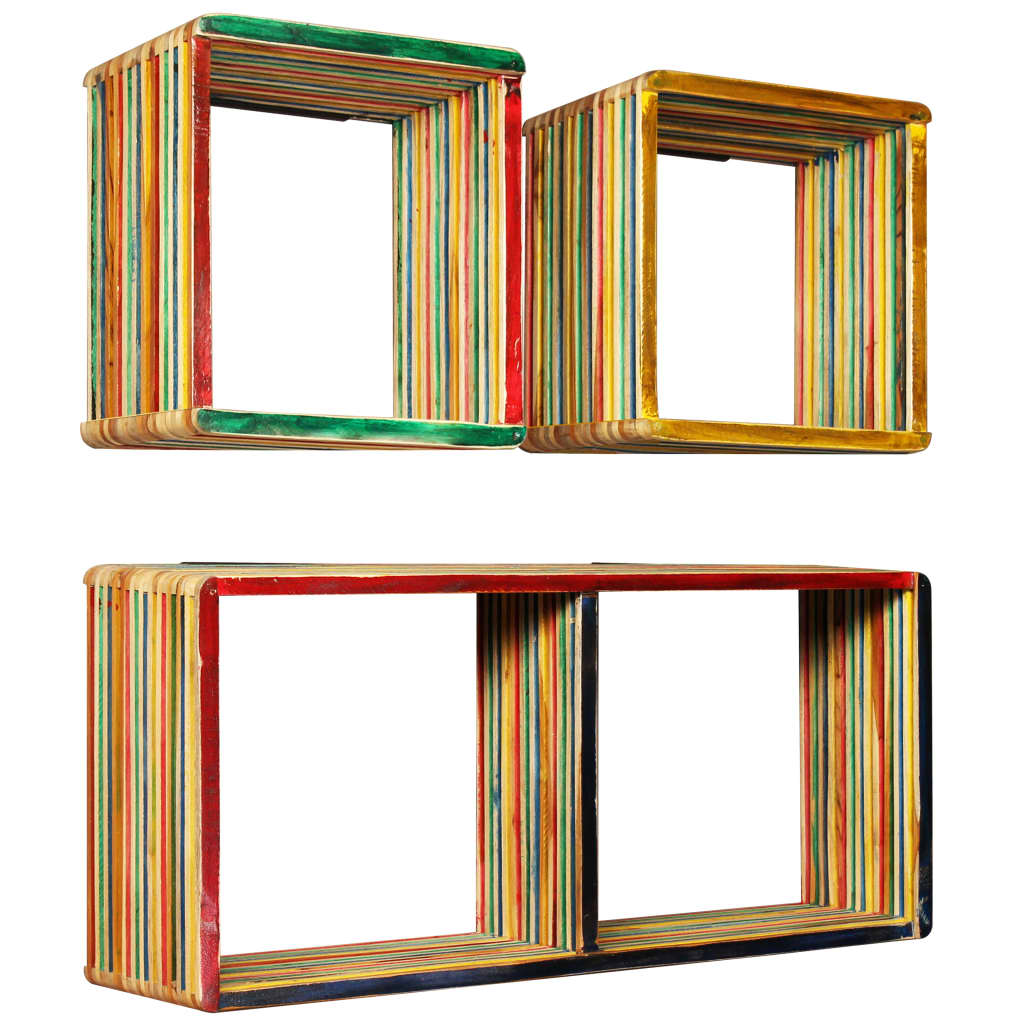 vidaXL 3-tlg. Wandregal-Set Recyceltes Massivholz Teak Mehrfarbig
