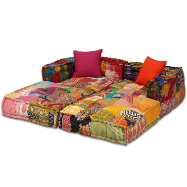 vidaXL 2-Sitzer Modularer Pouf Patchwork Stoff
