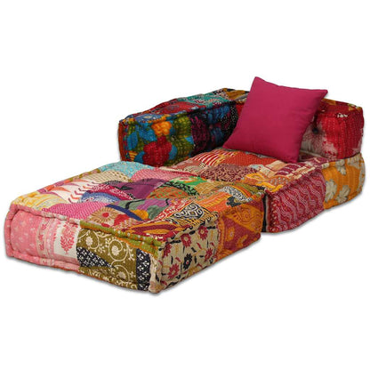 vidaXL Pouf modulaire 2 places en tissu patchwork