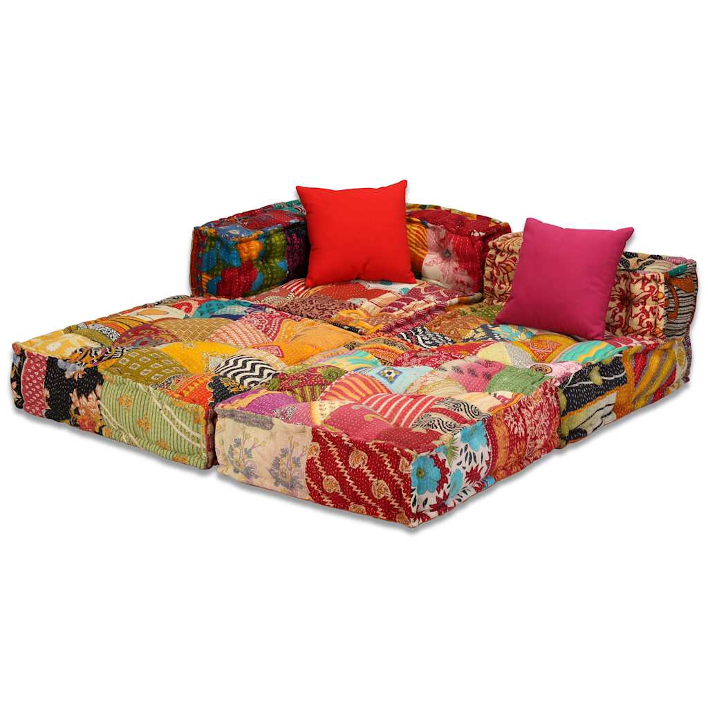vidaXL 3-Sitzer Modularer Pouf Patchwork Stoff