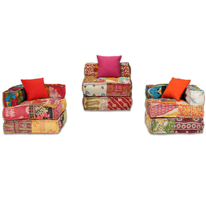 vidaXL 3-Sitzer Modularer Pouf Patchwork Stoff