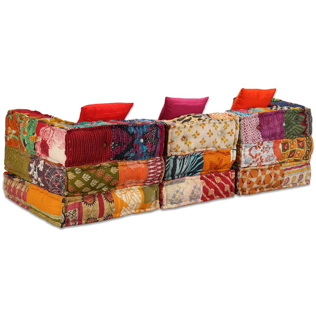 vidaXL 3-Sitzer Modularer Pouf Patchwork Stoff