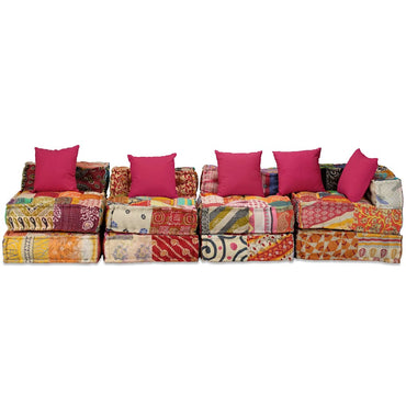 vidaXL 4-Sitzer Modularer Pouf Patchwork Stoff