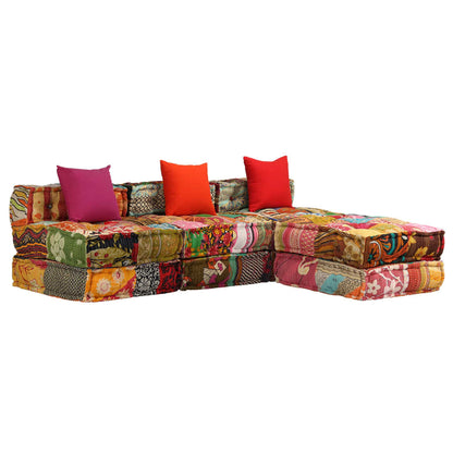 vidaXL Pouf modulaire 3 places en tissu patchwork