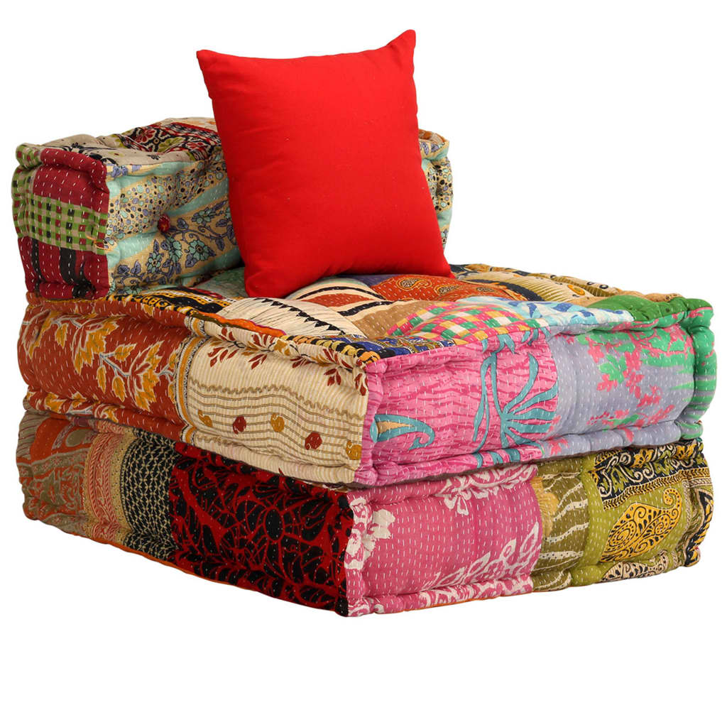 vidaXL Pouf modulaire 3 places en tissu patchwork