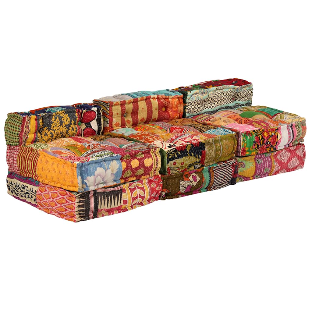 vidaXL Pouf modulaire 3 places en tissu patchwork