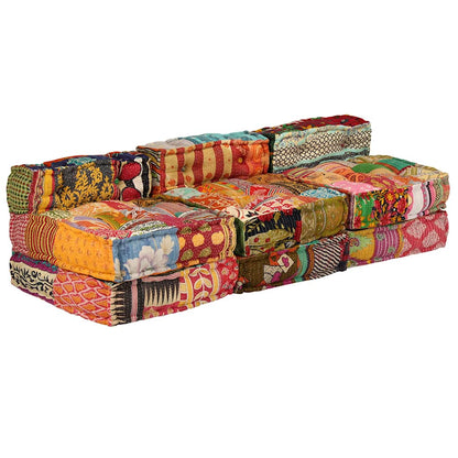 vidaXL Pouf modulaire 3 places en tissu patchwork