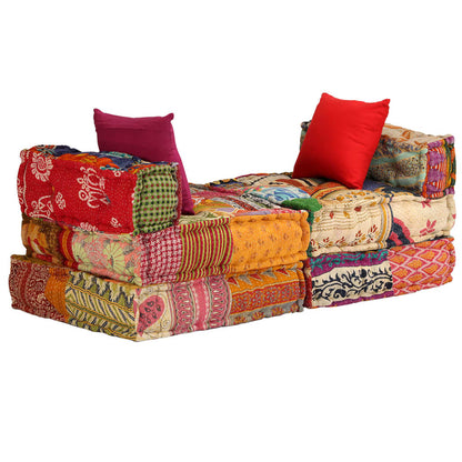 vidaXL Pouf modulaire 3 places en tissu patchwork