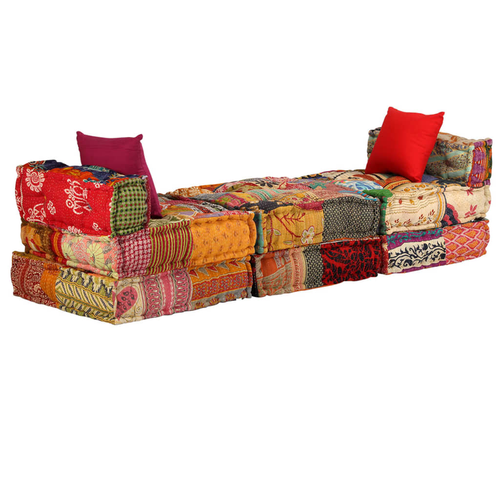 vidaXL Pouf modulaire 3 places en tissu patchwork