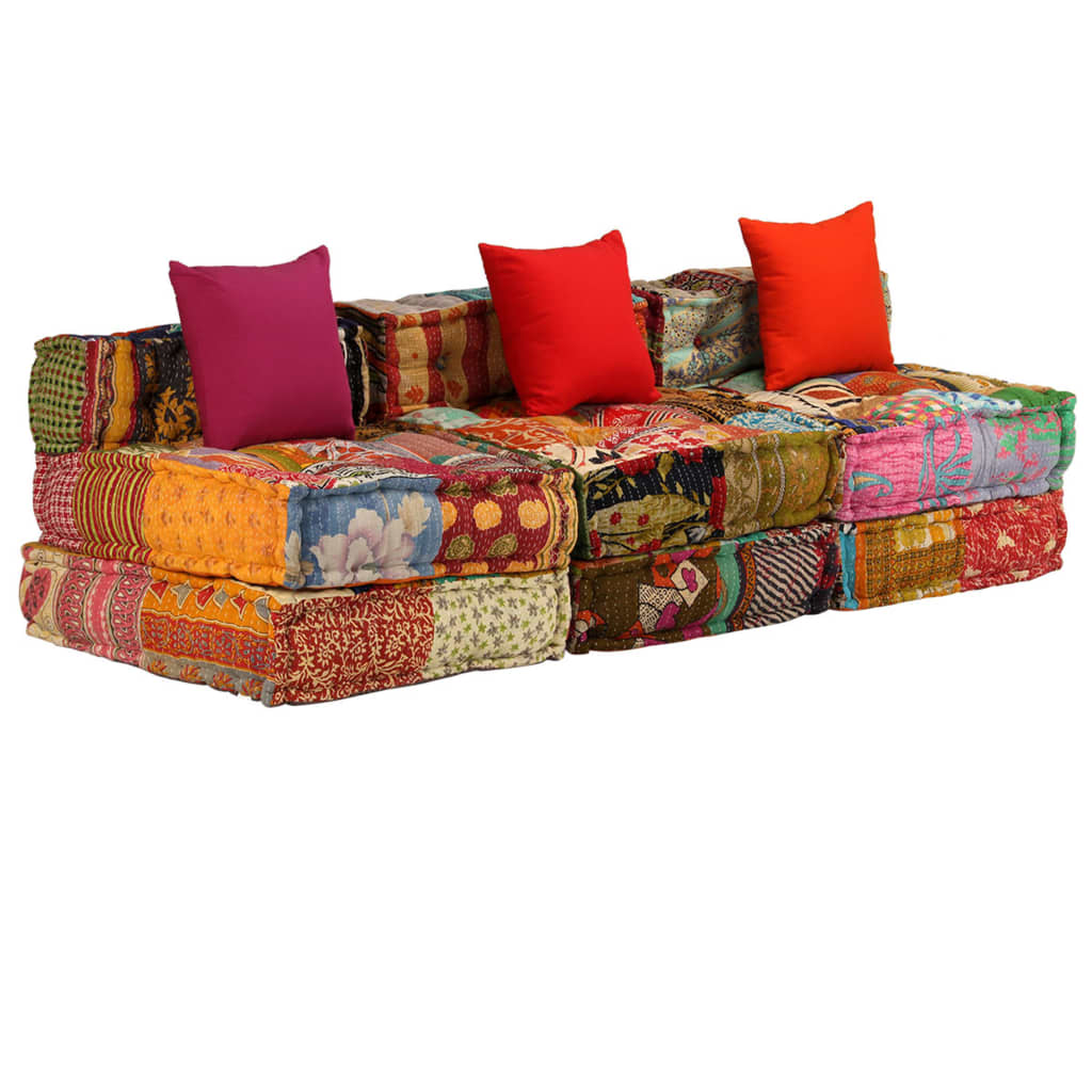 vidaXL Pouf modulaire 3 places en tissu patchwork