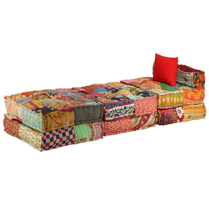 vidaXL Pouf modulaire 3 places en tissu patchwork