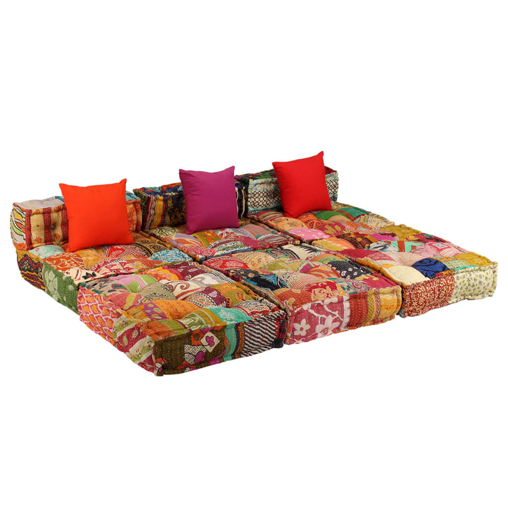 vidaXL Pouf modulaire 3 places en tissu patchwork
