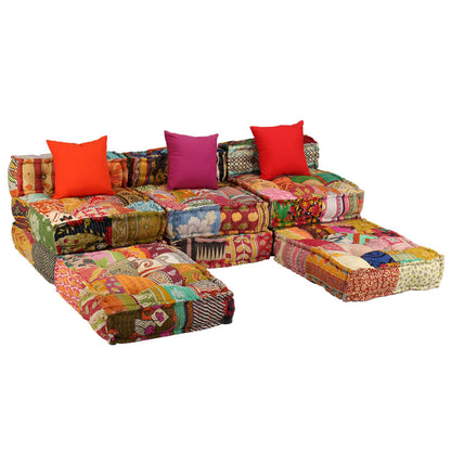 vidaXL Pouf modulaire 3 places en tissu patchwork