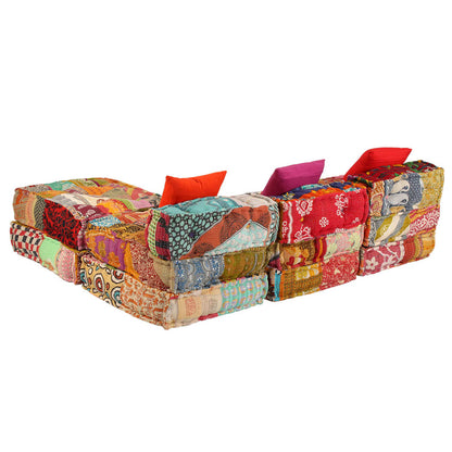 vidaXL Pouf modulaire 3 places en tissu patchwork