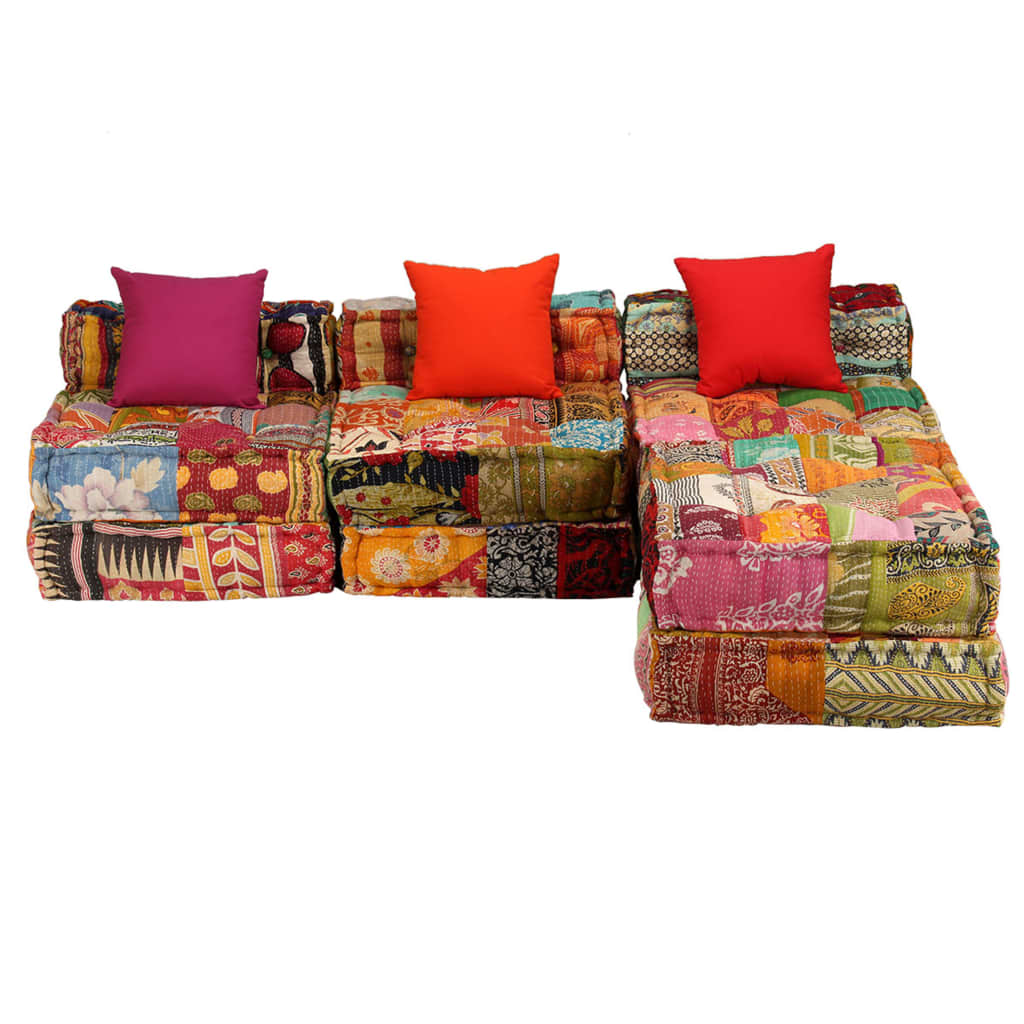 vidaXL Pouf modulaire 3 places en tissu patchwork