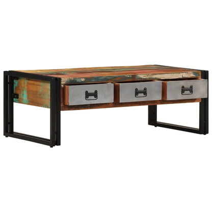vidaXL Table basse avec 3 tiroirs en bois de récupération massif 100x50x35 cm