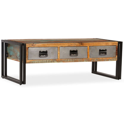 vidaXL Table basse avec 3 tiroirs en bois de récupération massif 100x50x35 cm