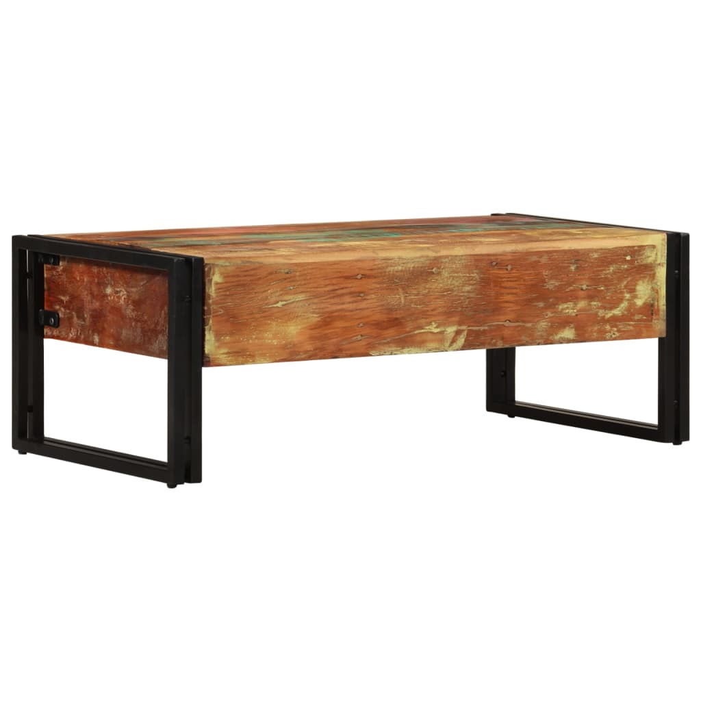 vidaXL Table basse avec 3 tiroirs en bois de récupération massif 100x50x35 cm