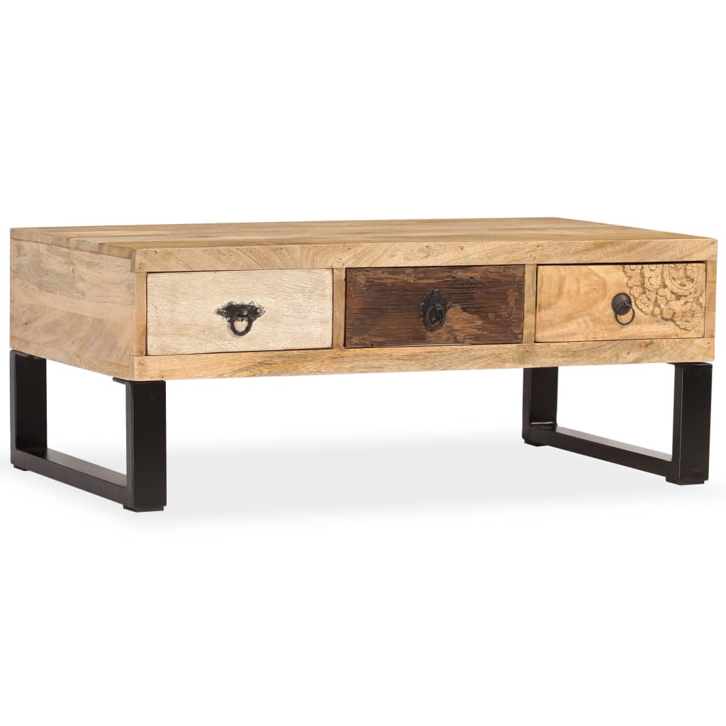vidaXL Table basse avec 3 tiroirs Bois de manguier massif 90x50x35 cm