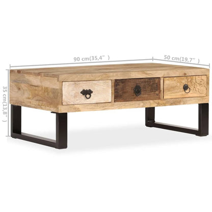 vidaXL Table basse avec 3 tiroirs Bois de manguier massif 90x50x35 cm