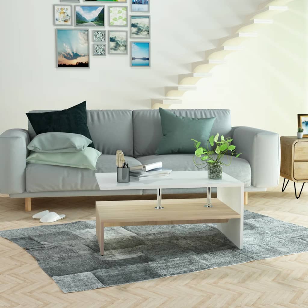 vidaXL Table basse Bois d'ingénierie 90x59x42 cm Chêne et Blanc