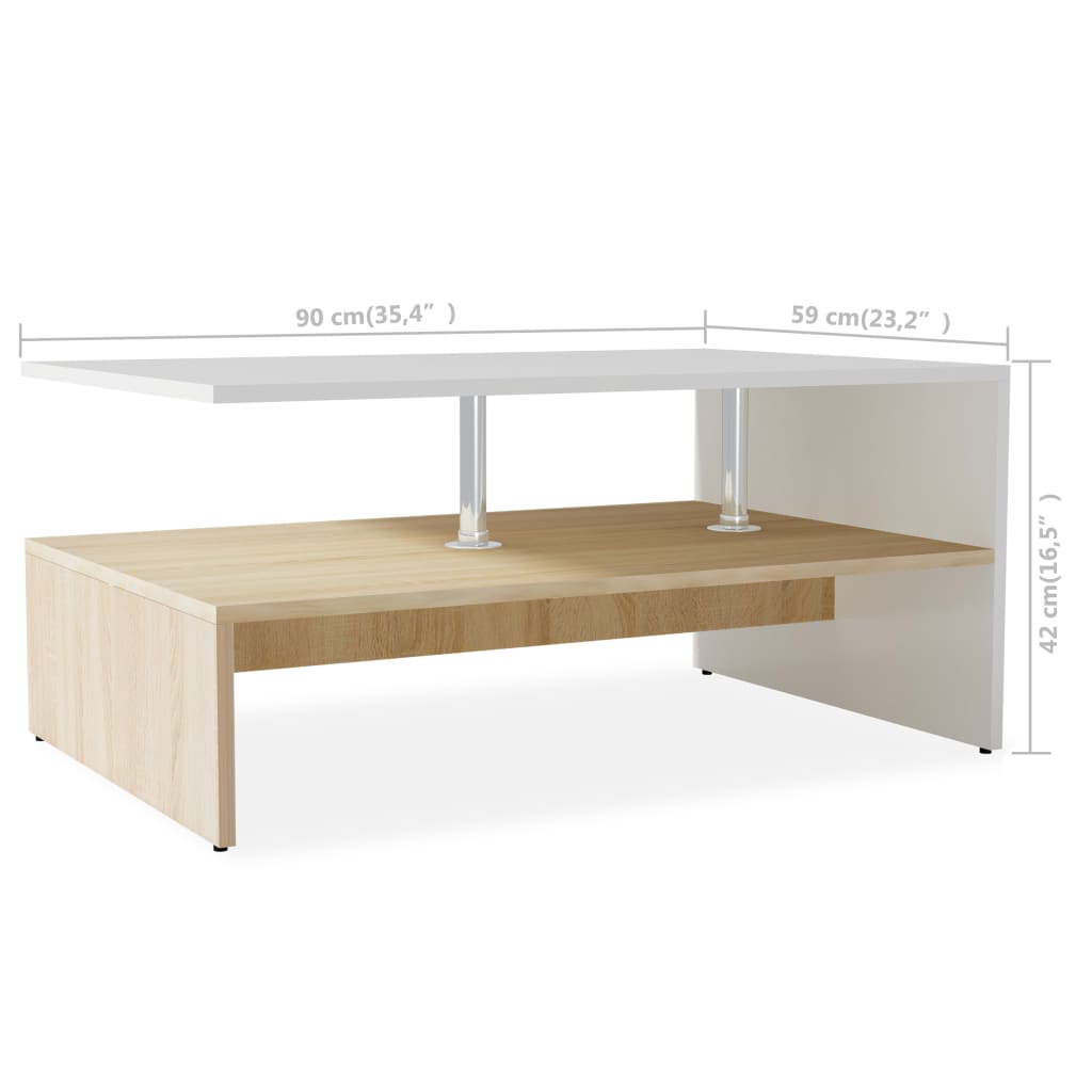 vidaXL Table basse Bois d'ingénierie 90x59x42 cm Chêne et Blanc