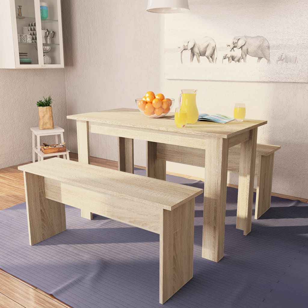 vidaXL Ensemble de salle à manger 3 pièces Table et bancs en bois d'ingénierie Chêne