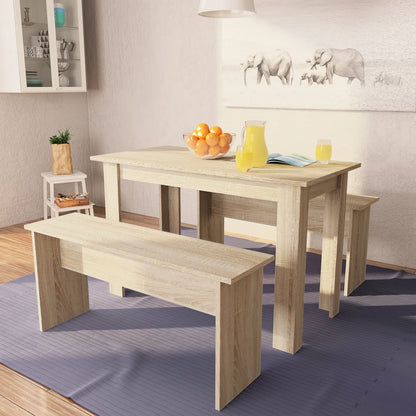 vidaXL Ensemble de salle à manger 3 pièces Table et bancs en bois d'ingénierie Chêne