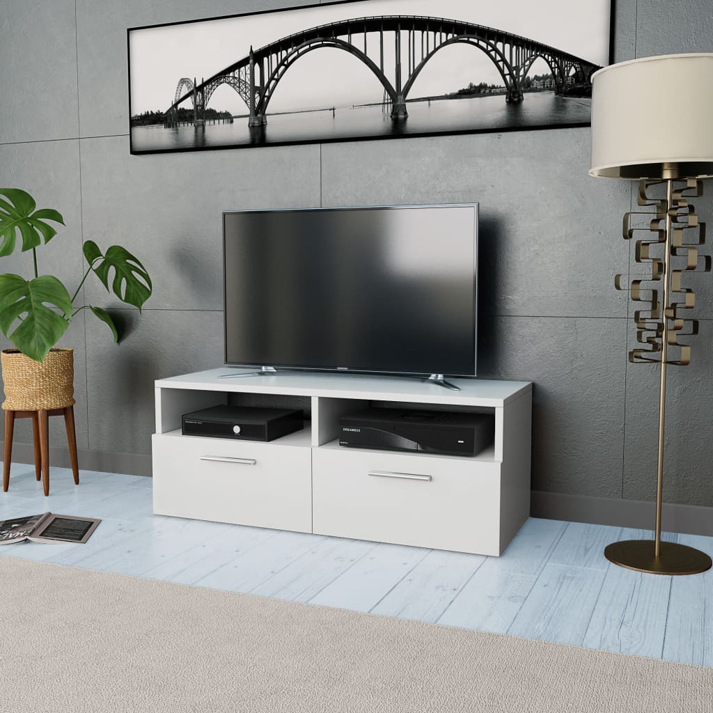 vidaXL Meuble TV Bois d'ingénierie 95x35x36 cm Blanc