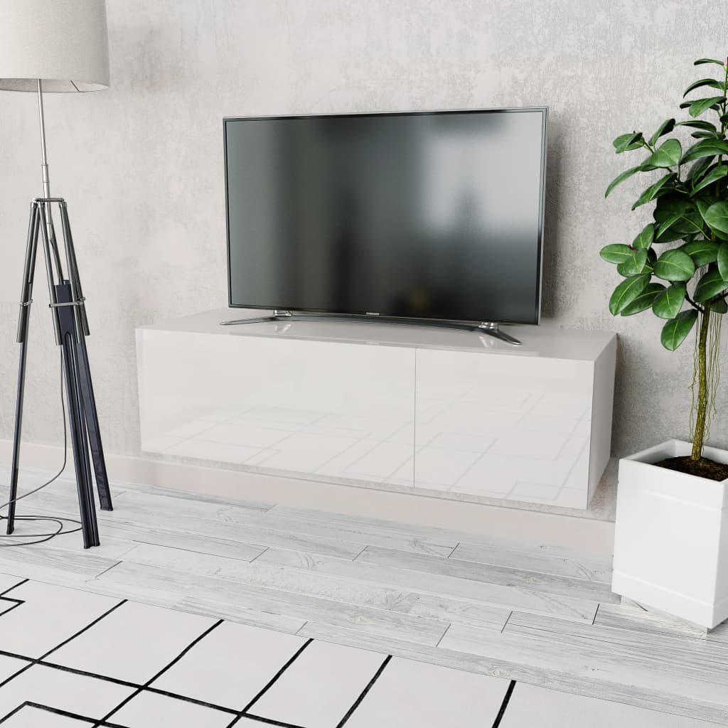 vidaXL Meuble TV en bois d'ingénierie 120x40x34 cm Blanc brillant