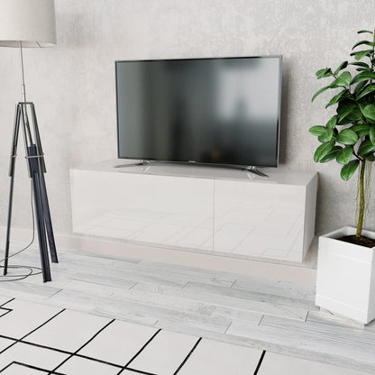 vidaXL Meuble TV en bois d'ingénierie 120x40x34 cm Blanc brillant