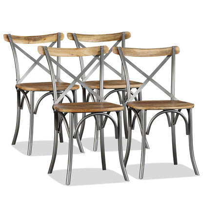 vidaXL Chaises de salle à manger 4 pcs Bois de manguier massif et dossier croisé en acier