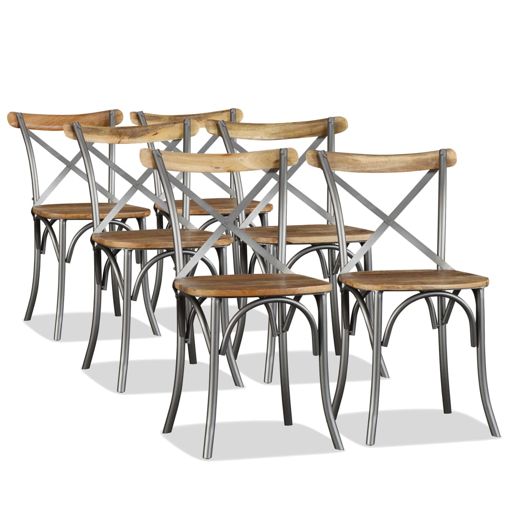 vidaXL Chaises de salle à manger 6 pcs Bois de manguier massif et dossier croisé en acier