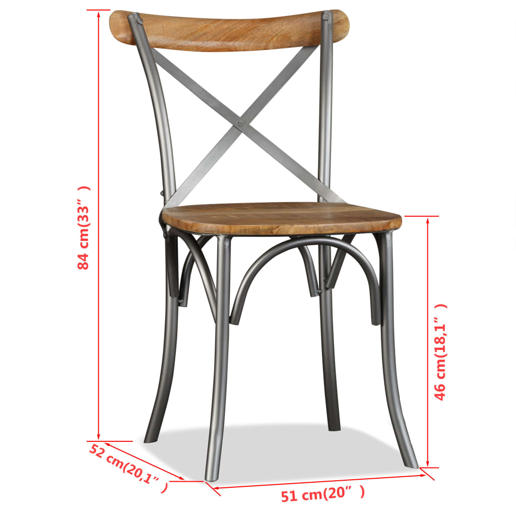 vidaXL Chaises de salle à manger 6 pcs Bois de manguier massif et dossier croisé en acier