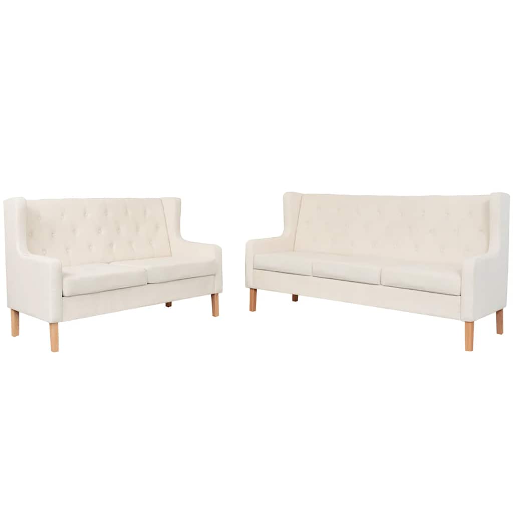vidaXL 2-tlg. Sofa-Set Stoff Cremeweiß