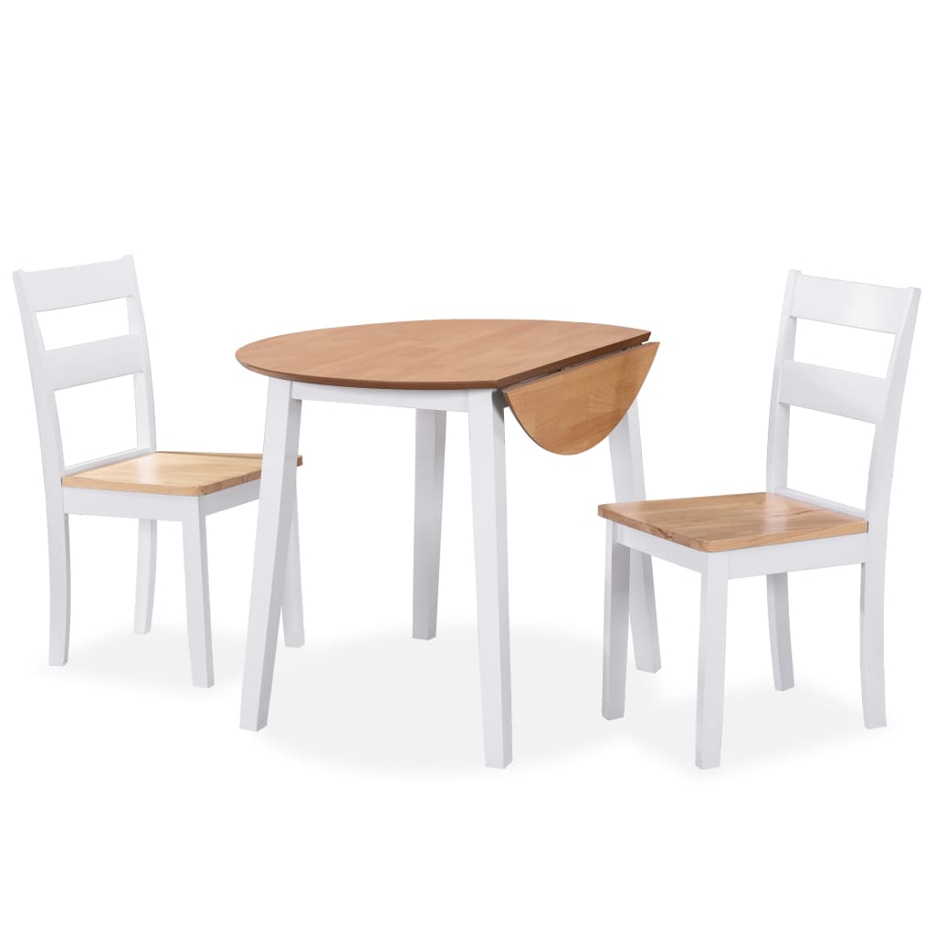 vidaXL Ensemble de salle à manger 3 pcs MDF et bois d'hévéa Blanc