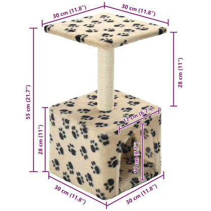 Katzen-Kratzbaum Sisal 55 cm Beige Pfoten-Aufdruck