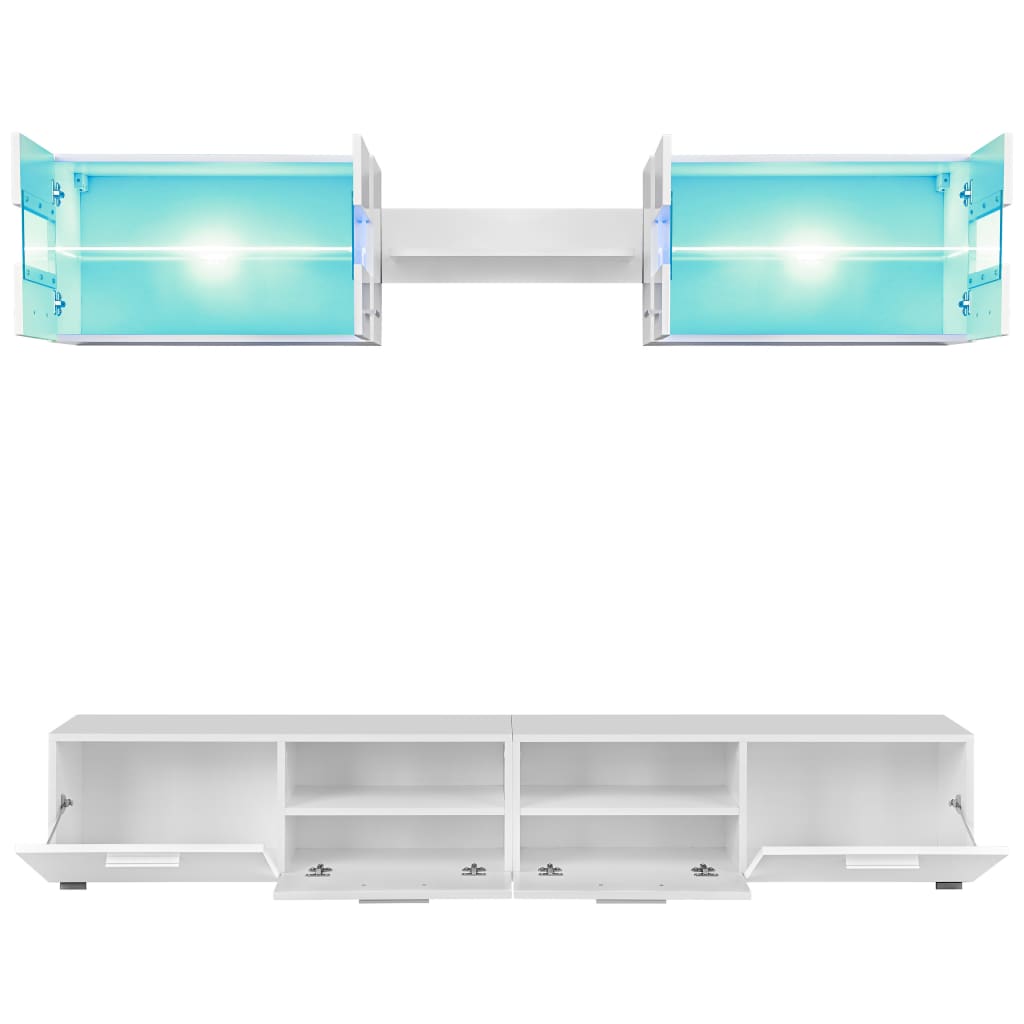 VidaXL Ensemble meuble TV 5 pièces avec lumières LED Blanc brillant