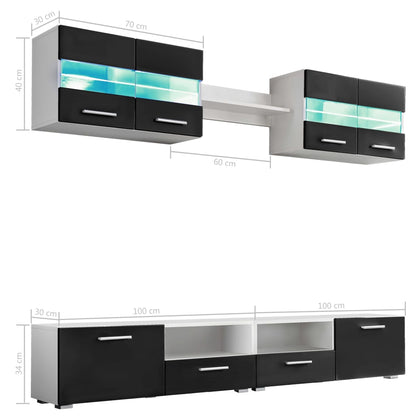 vidaXL Ensemble de meubles TV 5 pcs. Lumières LED Noir brillant