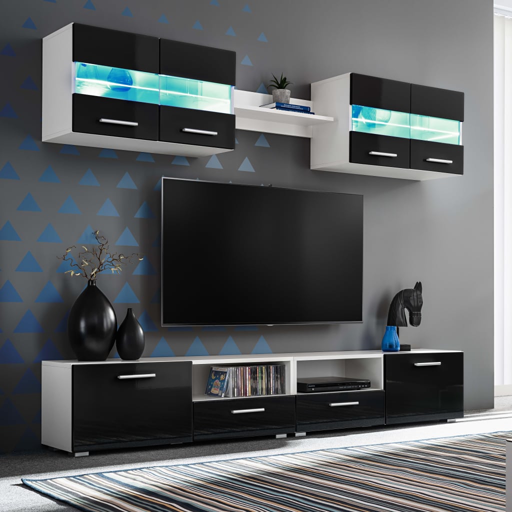 vidaXL Ensemble de meubles TV 5 pcs. Lumières LED Noir brillant
