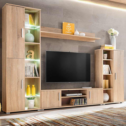 Meuble TV mural vidaXL avec lumières LED chêne Sonoma